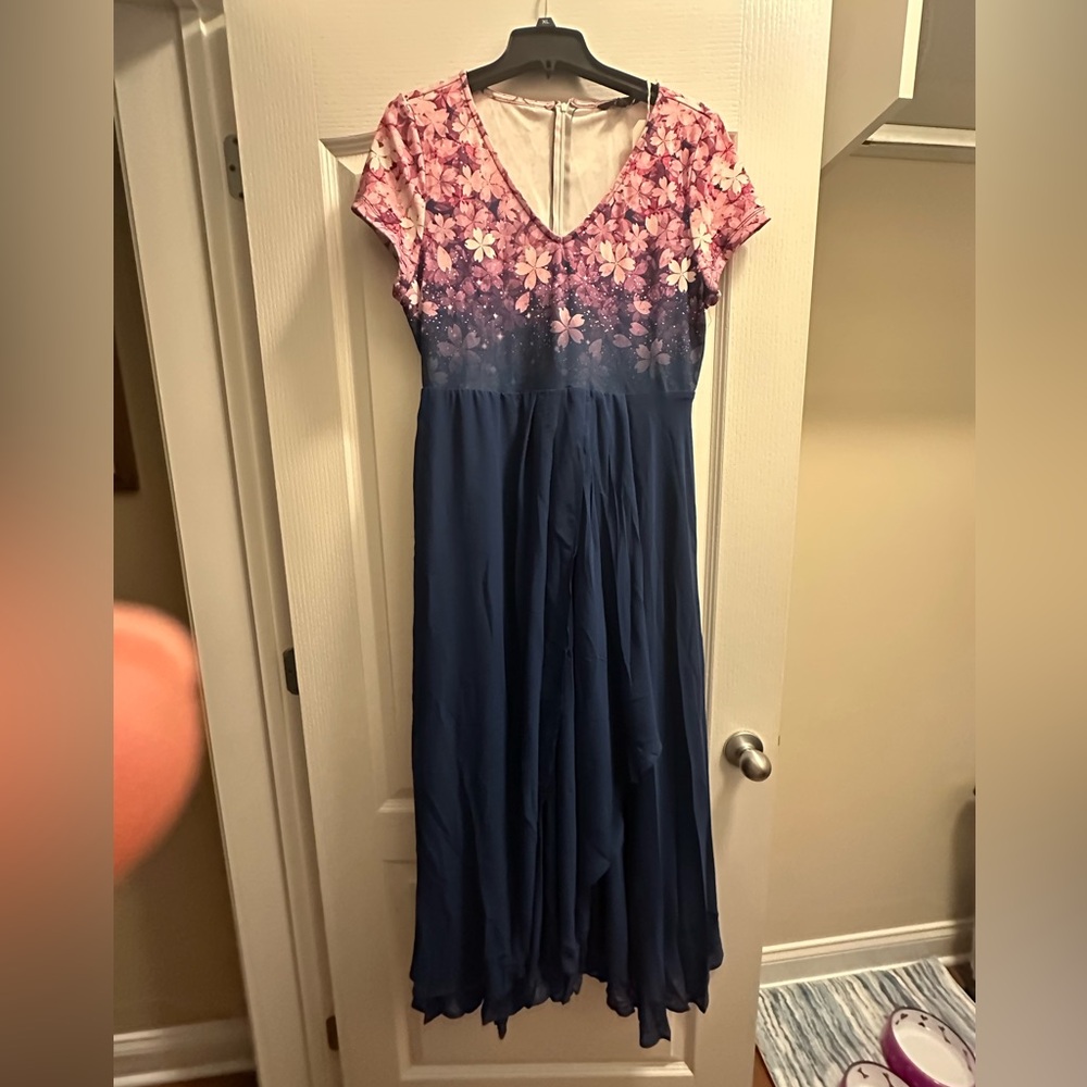 Floral Pink and Blue Maxi Dress